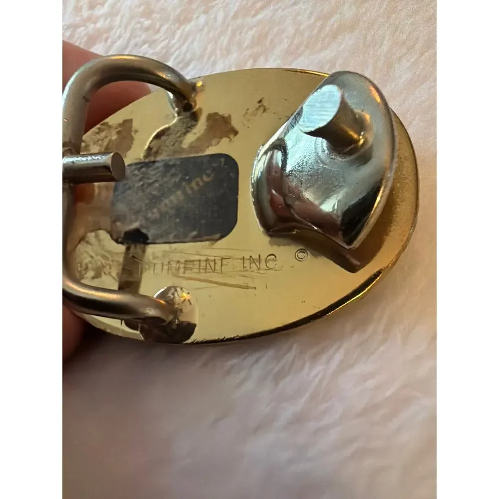 Vintage Crumrine Inc. Gold Tone Floral Engraved Western Oval Belt Buckle USA